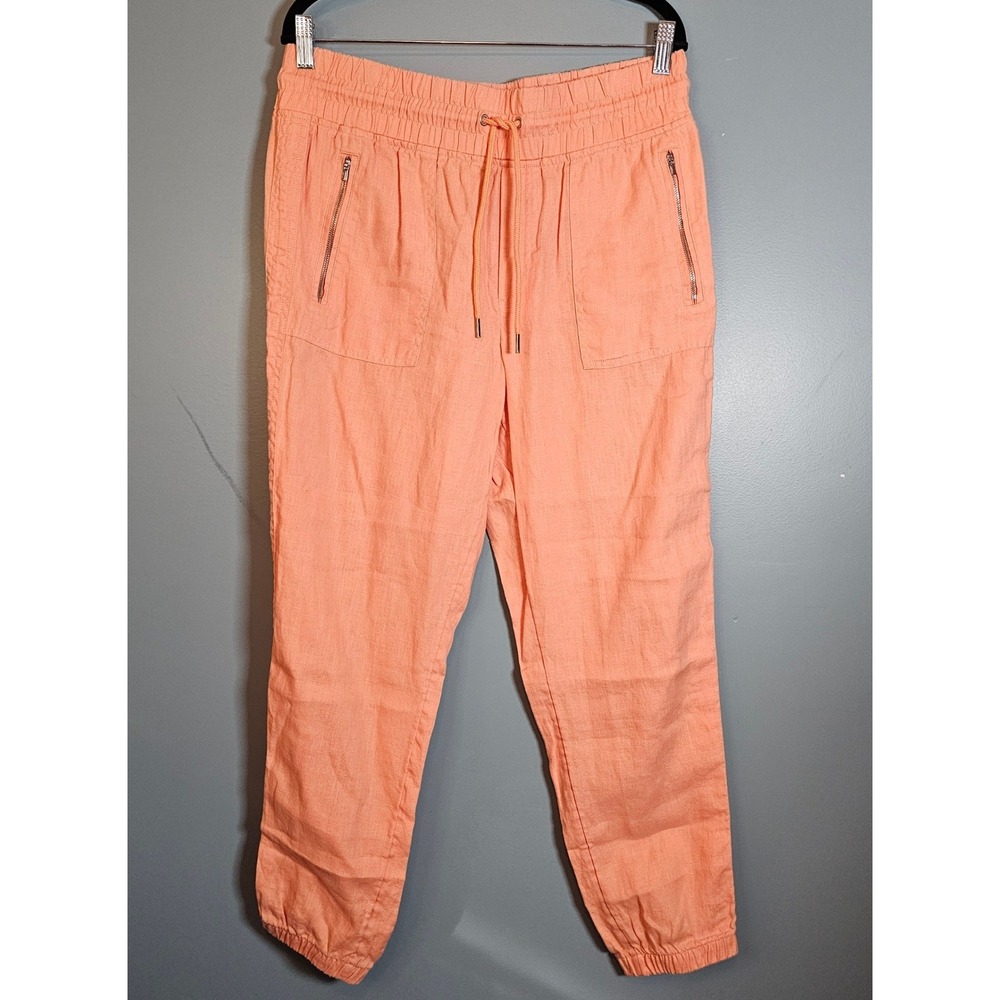 Athleta Cabo Linen Jogger Pants Women's Size 12 Orange Pull On Elastic Pockets